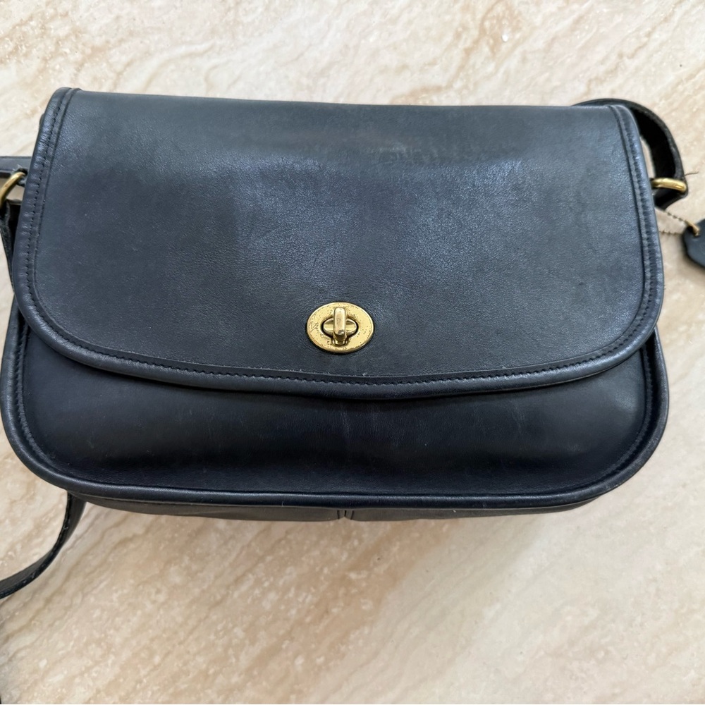 Coach City Bag Vintage Black Leather Adjustable Strap Shoulder Purse USA